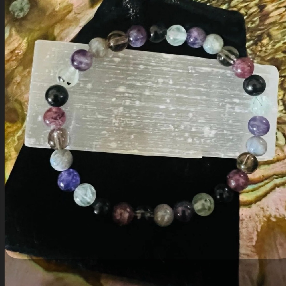 Crystal Bracelet Aura & Empath Protection Amethyst Black Quartz